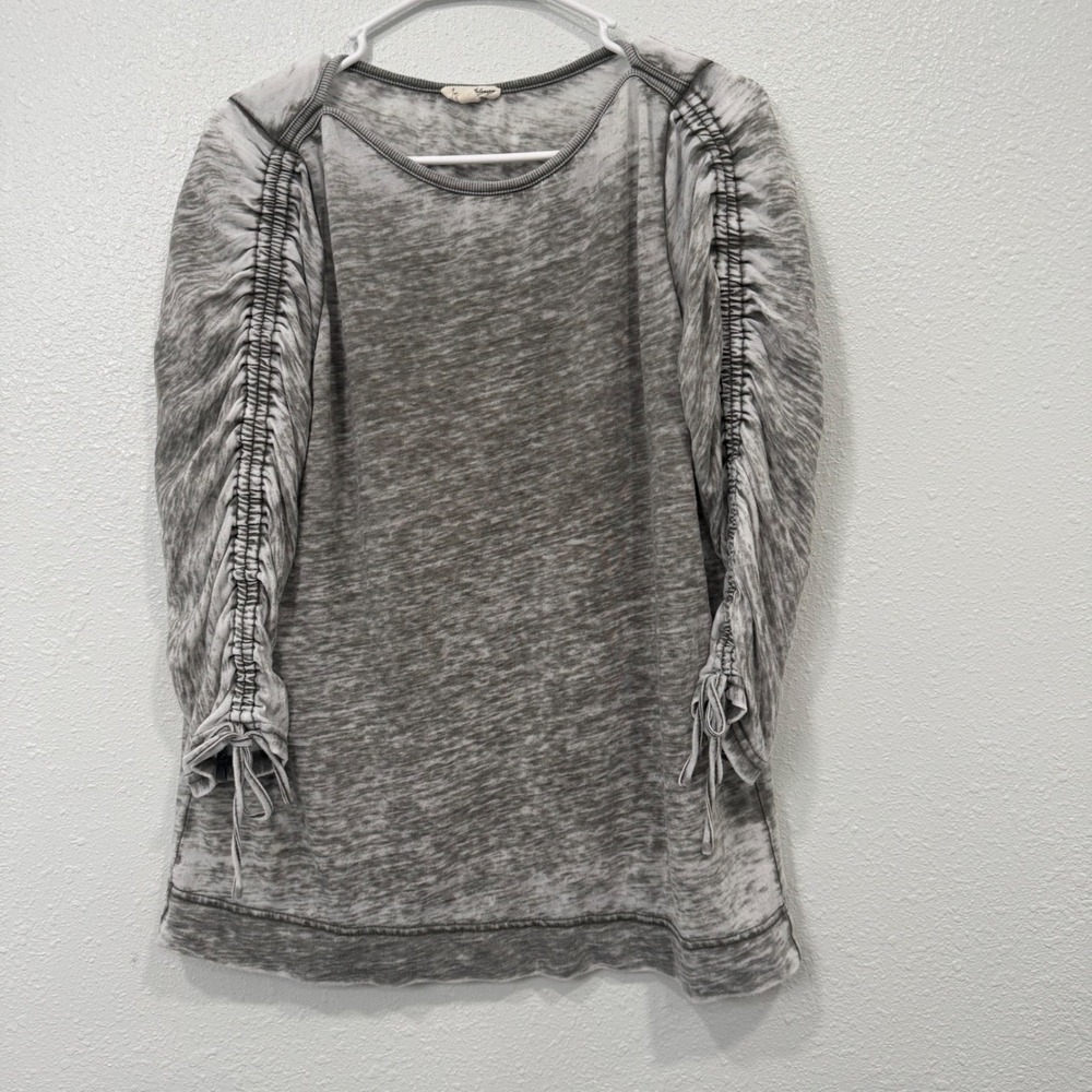 Jane and Delaney Womens Grey Burnout Ruched Sleeve Top Size M Tie Cuff Casual